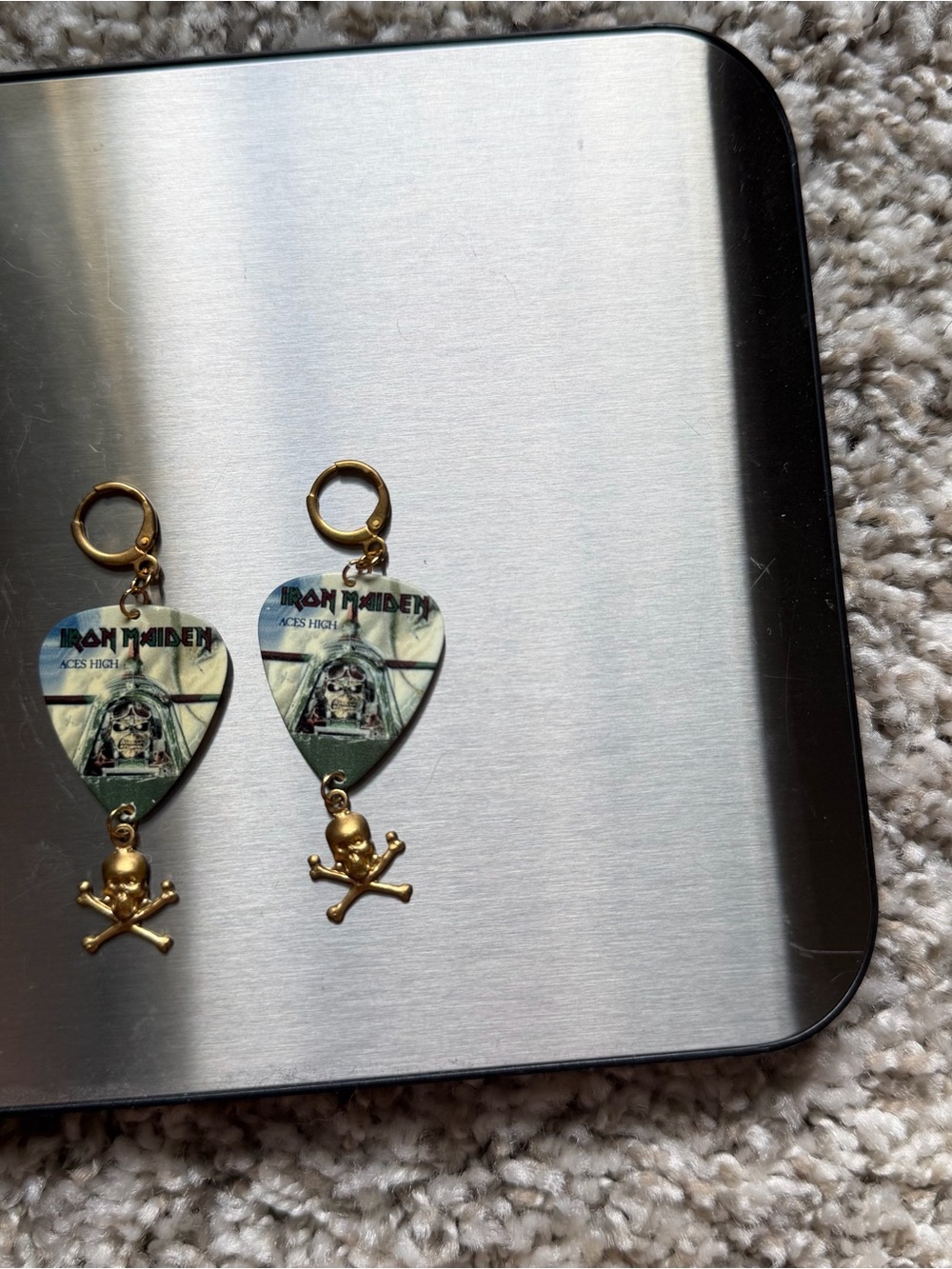 Iron Maiden Guitar Pick earrings